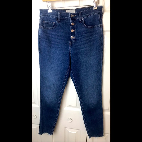 EVERLANE The Vintage Skinny Jean Denim Rae Hem Ankle Crop Dark Wash Button Front - Picture 2 of 9